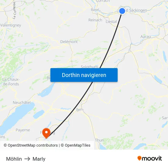 Möhlin to Marly map