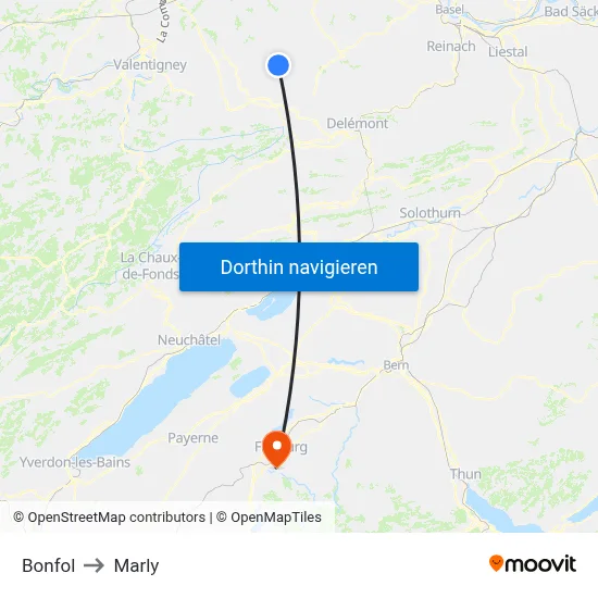 Bonfol to Marly map