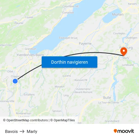 Bavois to Marly map