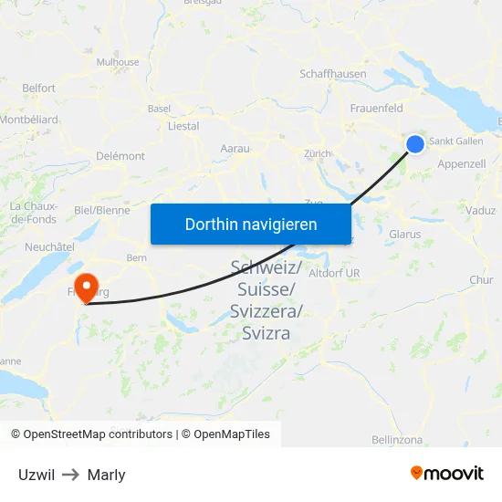 Uzwil to Marly map