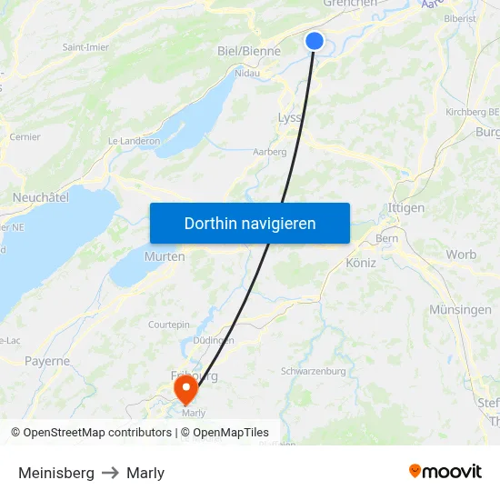 Meinisberg to Marly map