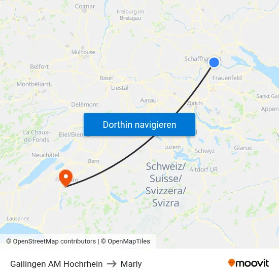 Gailingen AM Hochrhein to Marly map