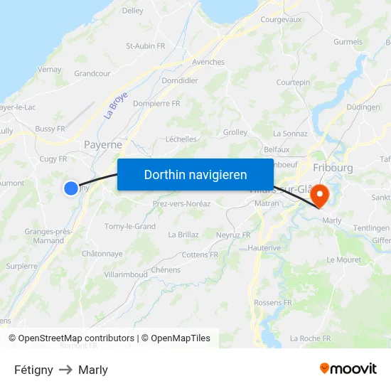 Fétigny to Marly map