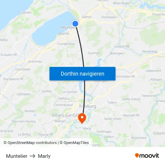 Muntelier to Marly map