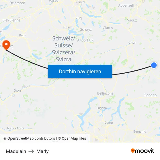 Madulain to Marly map