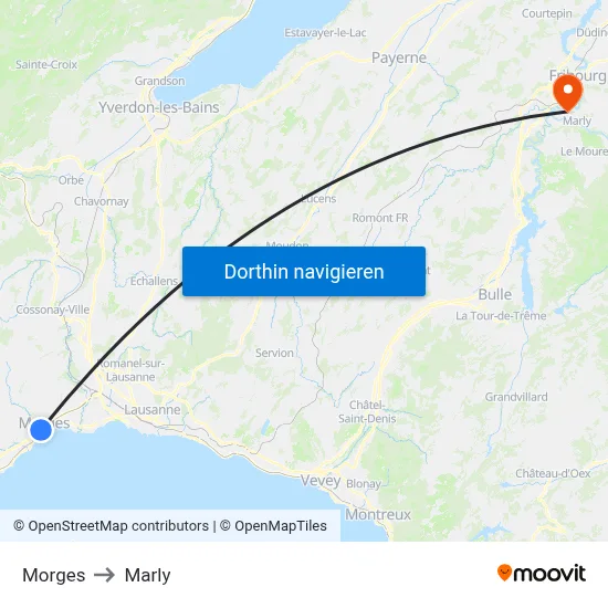 Morges to Marly map