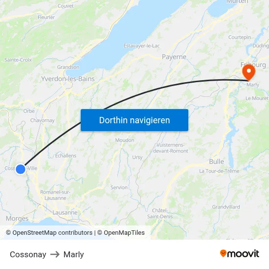 Cossonay to Marly map