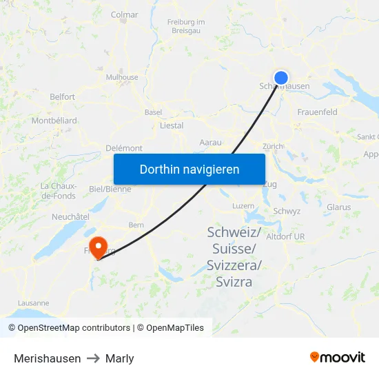 Merishausen to Marly map