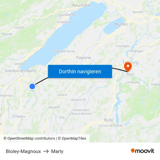 Bioley-Magnoux to Marly map