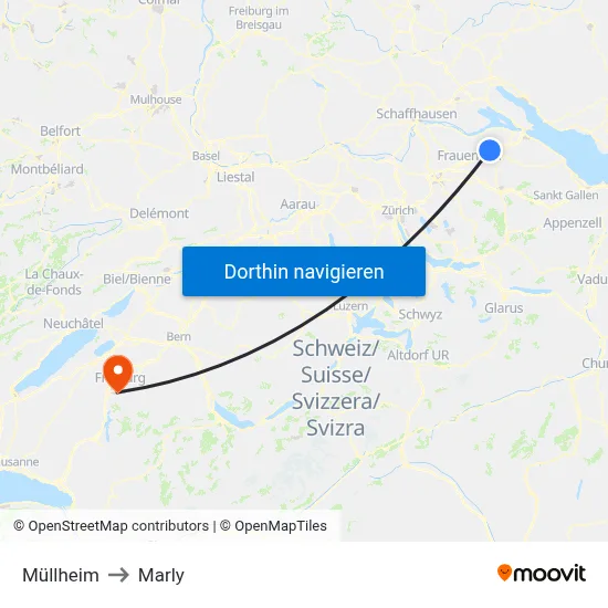 Müllheim to Marly map