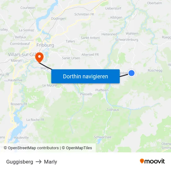 Guggisberg to Marly map