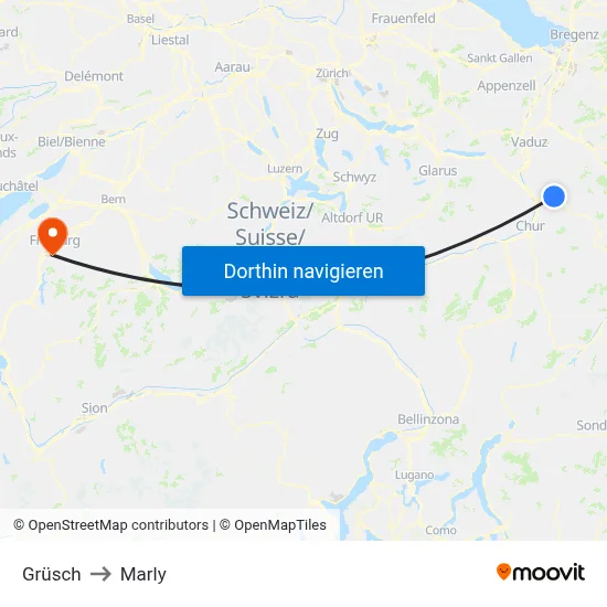 Grüsch to Marly map