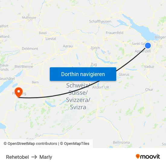 Rehetobel to Marly map