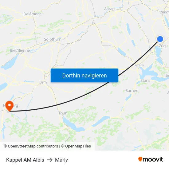 Kappel AM Albis to Marly map