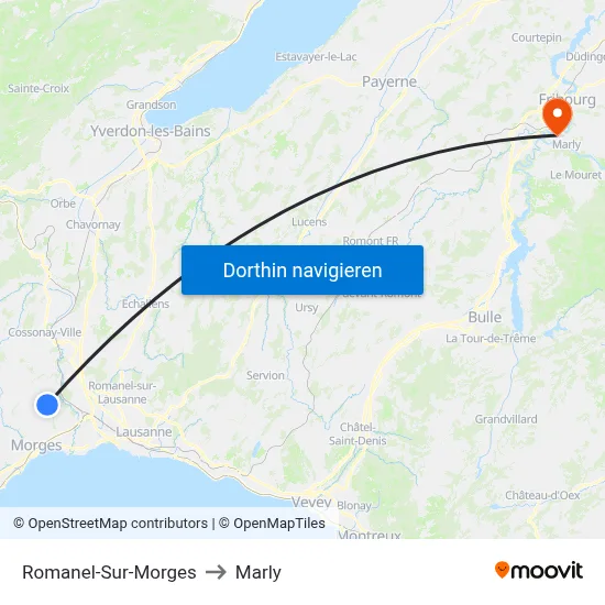 Romanel-Sur-Morges to Marly map