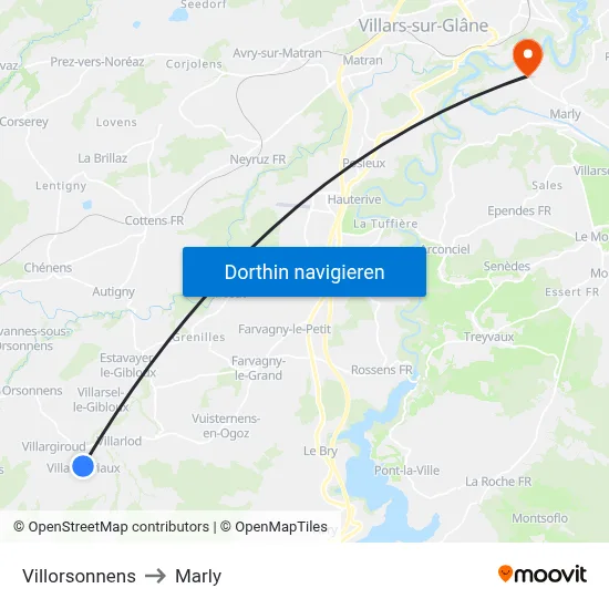 Villorsonnens to Marly map