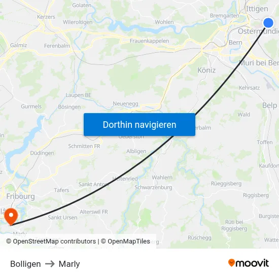 Bolligen to Marly map