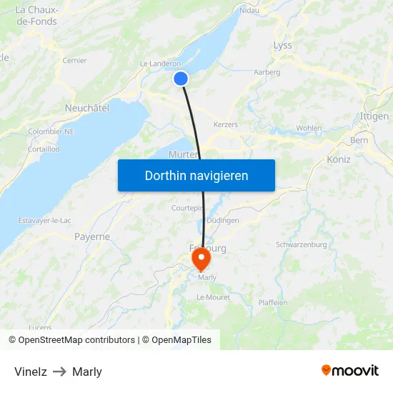 Vinelz to Marly map