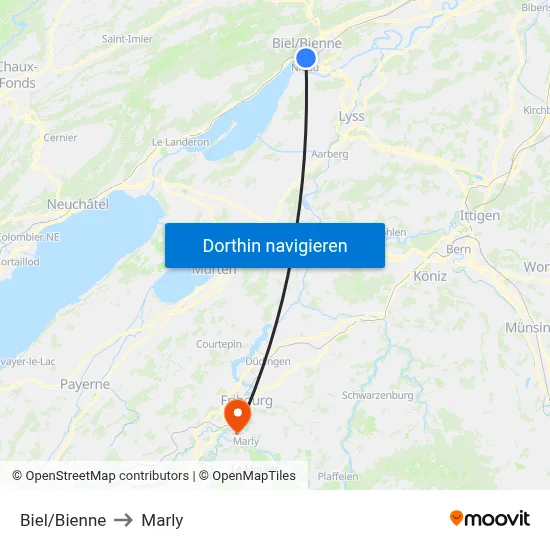 Biel/Bienne to Marly map