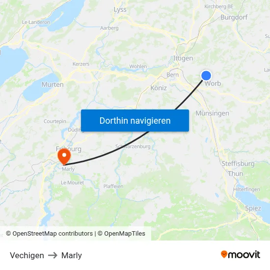 Vechigen to Marly map