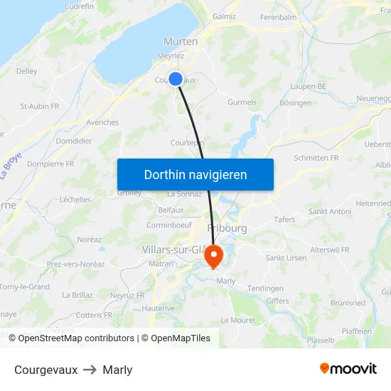 Courgevaux to Marly map