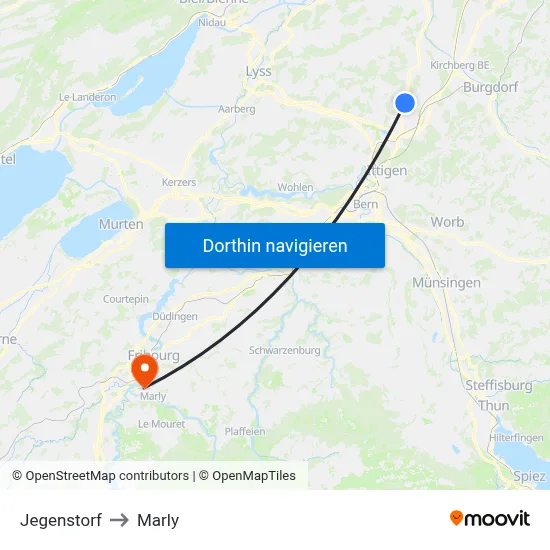 Jegenstorf to Marly map
