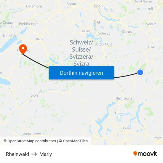 Rheinwald to Marly map