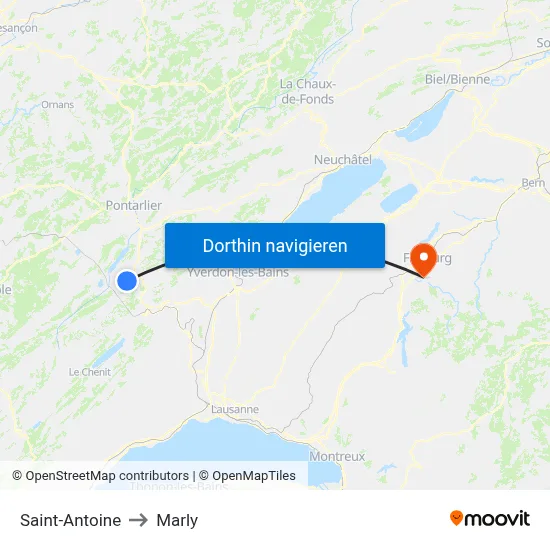 Saint-Antoine to Marly map