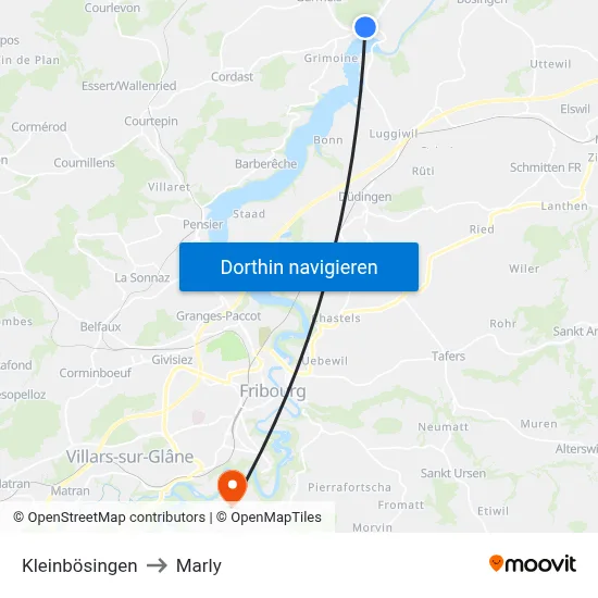Kleinbösingen to Marly map