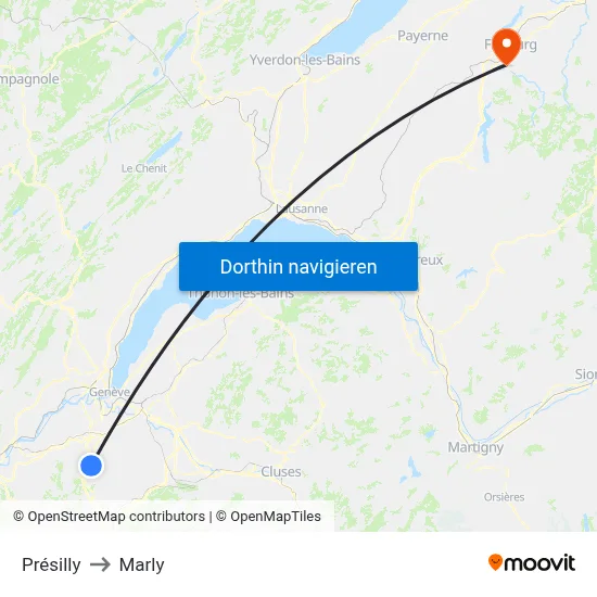 Présilly to Marly map