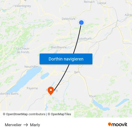 Mervelier to Marly map