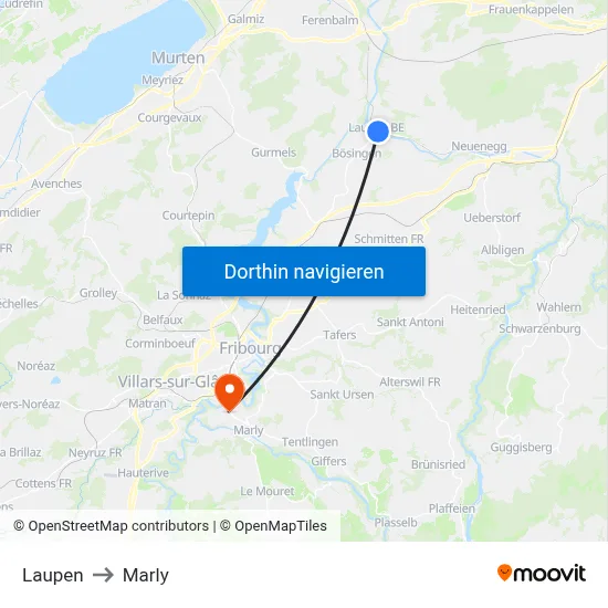 Laupen to Marly map