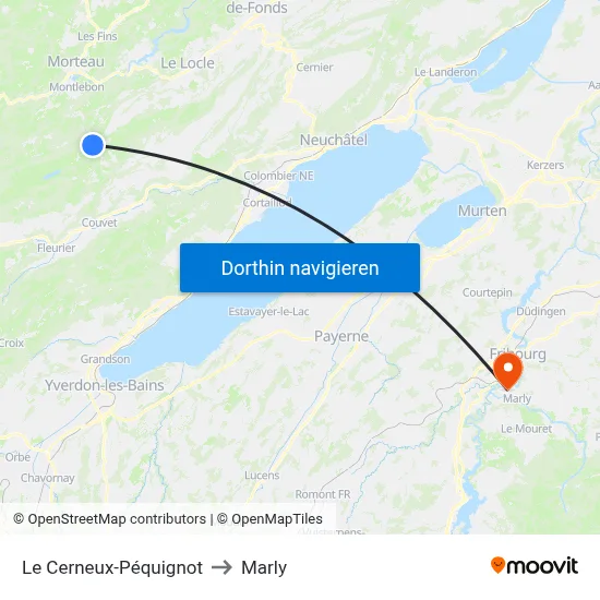 Le Cerneux-Péquignot to Marly map