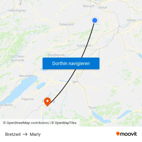 Bretzwil to Marly map