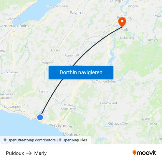 Puidoux to Marly map