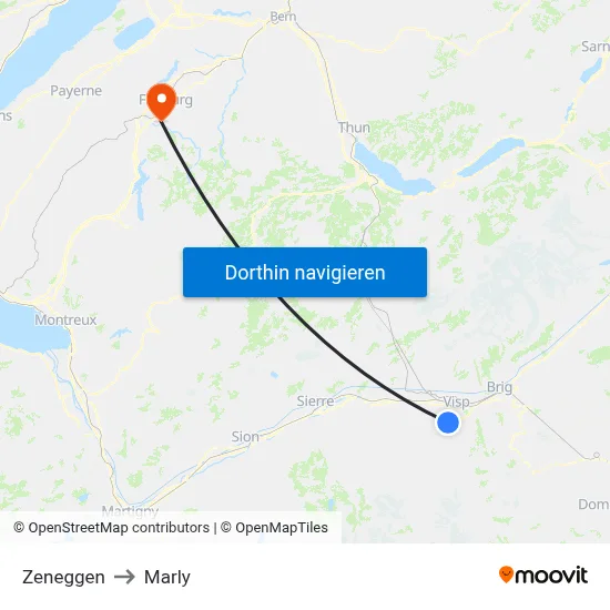 Zeneggen to Marly map