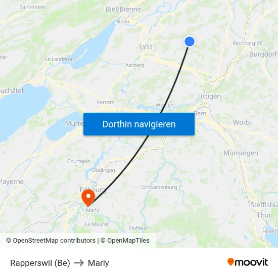 Rapperswil (Be) to Marly map