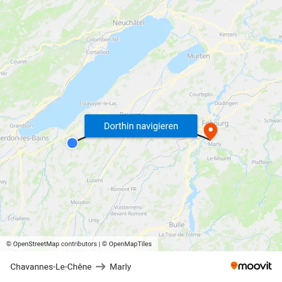 Chavannes-Le-Chêne to Marly map