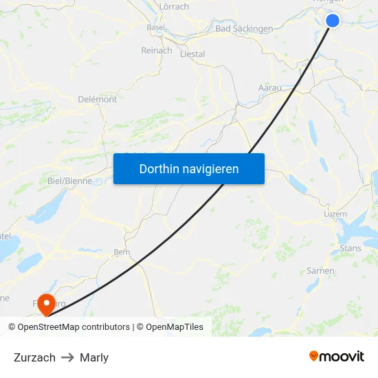 Zurzach to Marly map
