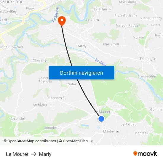 Le Mouret to Marly map