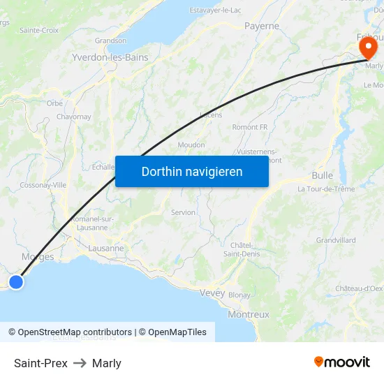Saint-Prex to Marly map