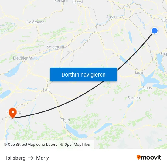 Islisberg to Marly map