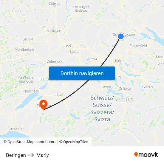 Beringen to Marly map