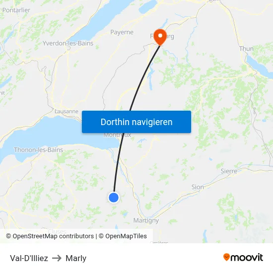 Val-D'Illiez to Marly map