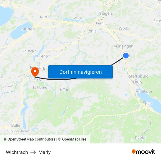 Wichtrach to Marly map
