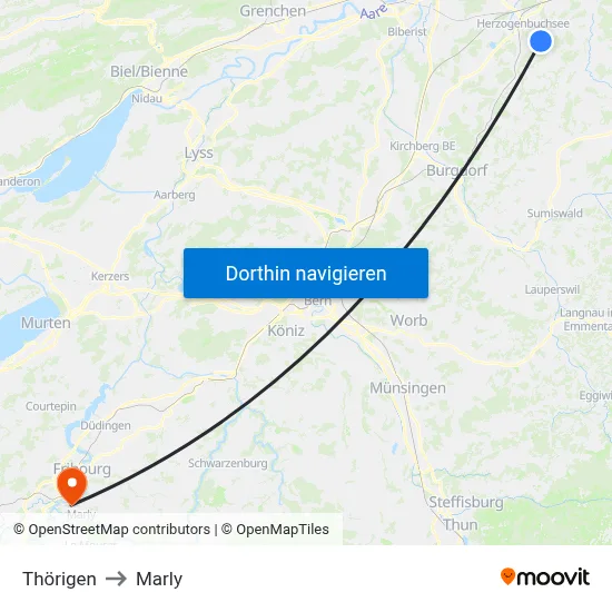 Thörigen to Marly map