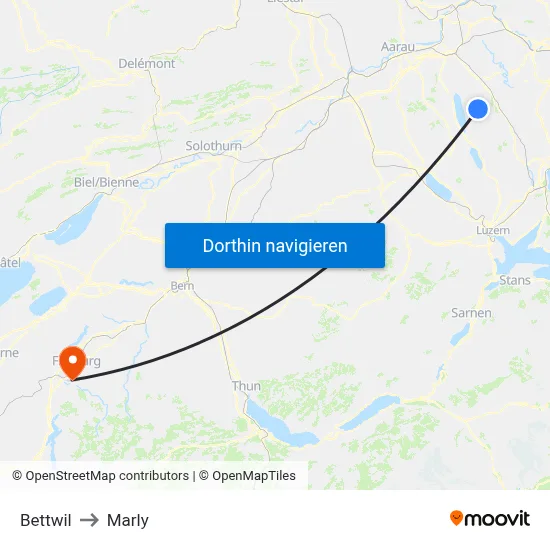 Bettwil to Marly map