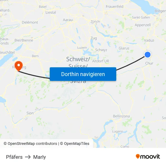 Pfäfers to Marly map