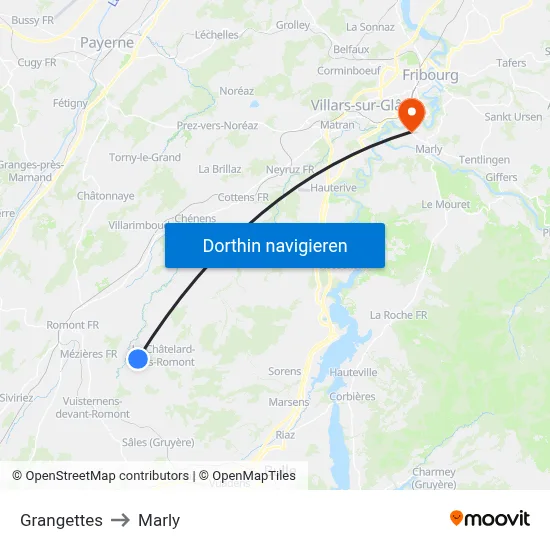 Grangettes to Marly map