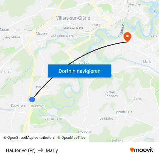 Hauterive (Fr) to Marly map